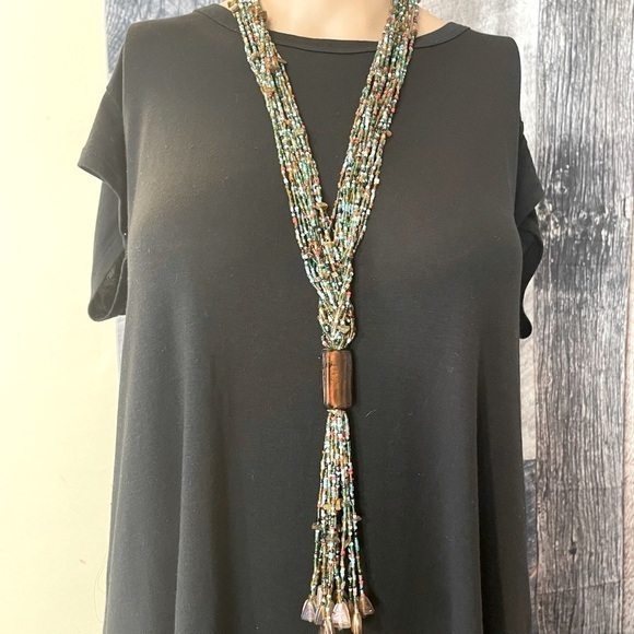 Vintage Beaded Rope Necklace Slide Handmade Borealis Unique Costume Jewelry - Picture 1 of 2
